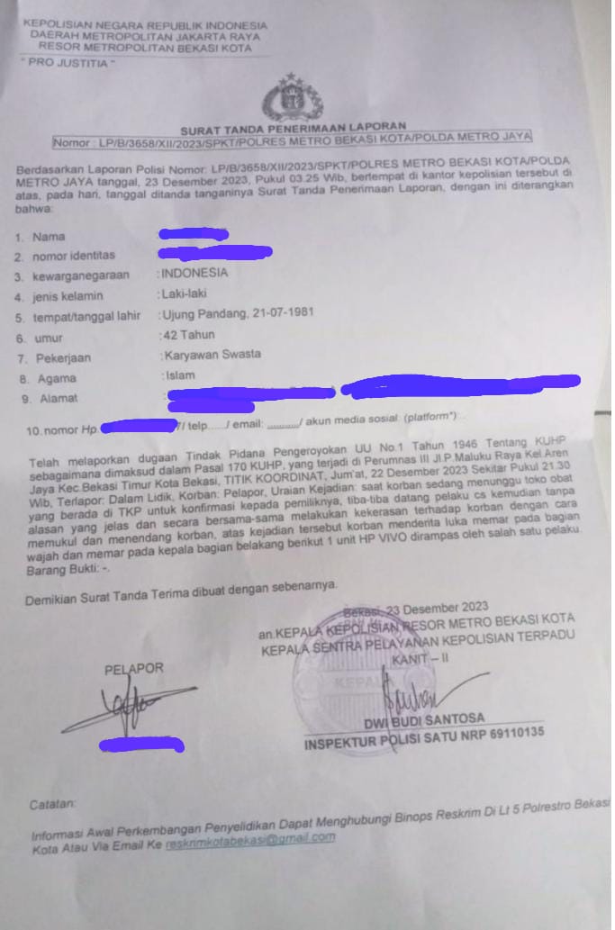 Aksi Kekerasan Terhadap Jurnalis Kembali Terjadi, Polres Metro Bekasi Kota Harus Tegas!